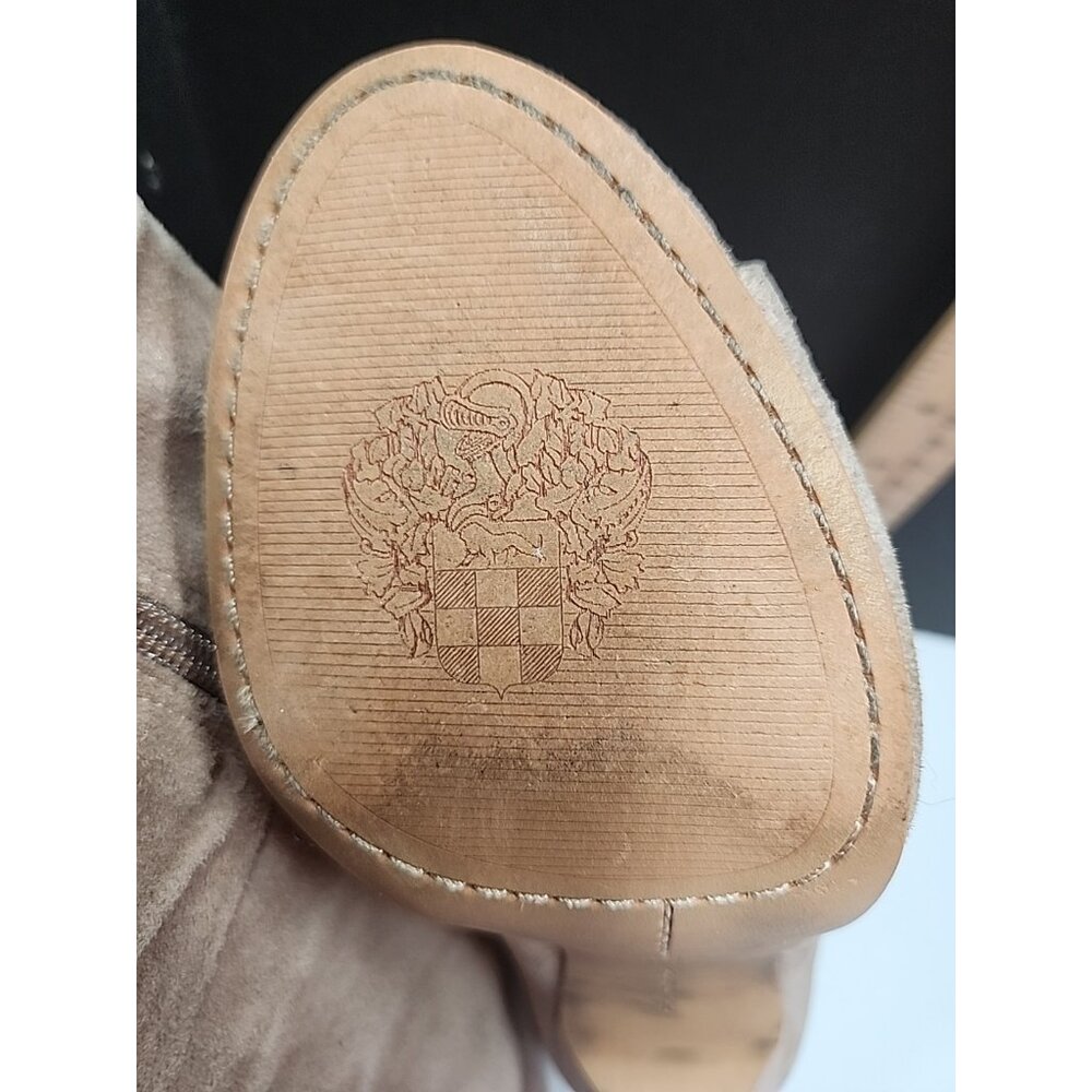 Vince Camuto Tan Suede Leather Open Toe heeled Short Boots Ruched Sz 8.5 M - Picture 9 of 9